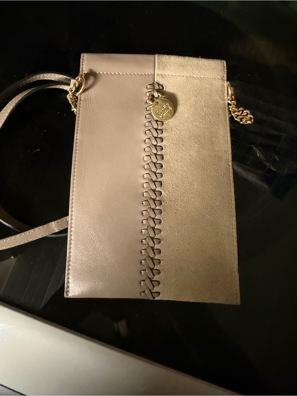 See By Chloé Taupe Leather & Suede Crossbody with Gold Charm